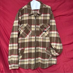 Brixton x Fender Jaguar Bowery Zip Flannel Plaid Shirt Men 2XL Brown Classic